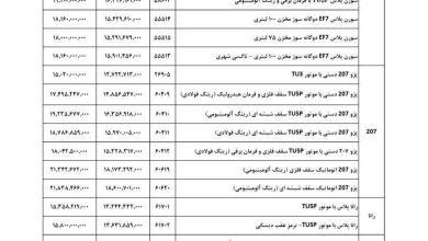 قیمت جدید محصولات ایران خودرو
